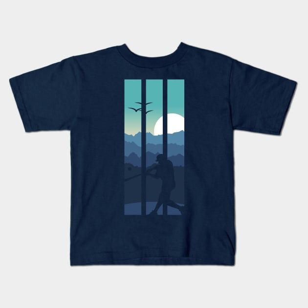 Baseball Fan Art Sunset Design Kids T-Shirt by MrWeissman